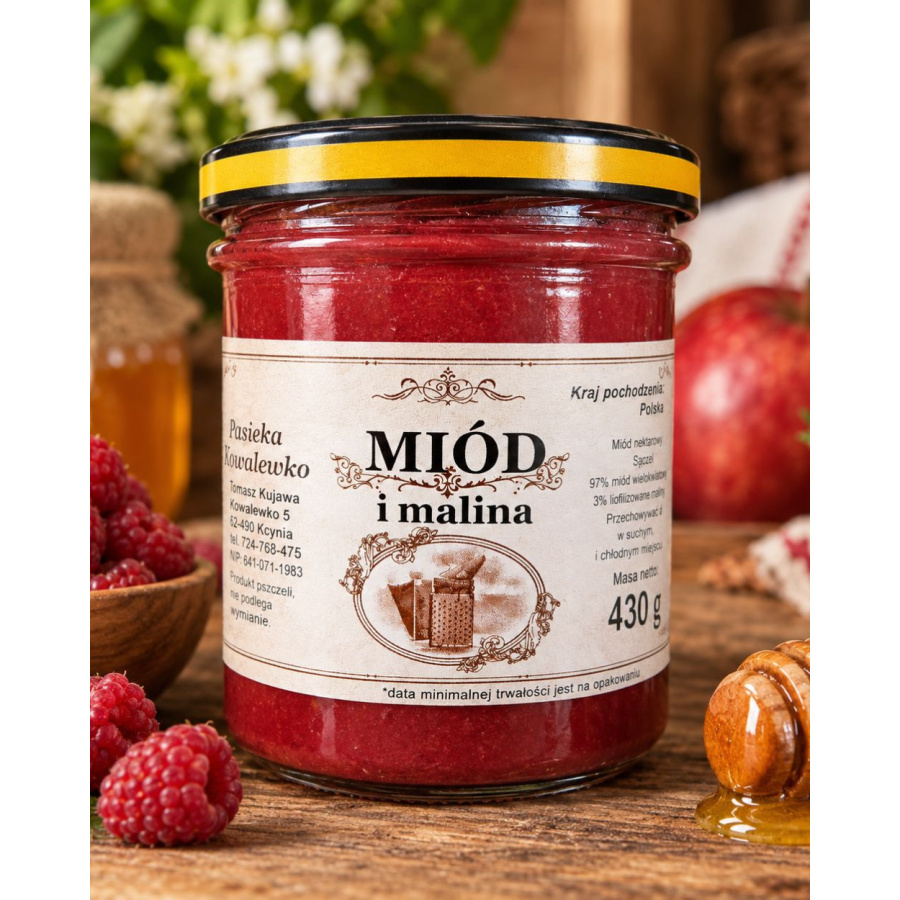 Miód i malina 430 g | Skarby z ula | Osada Zdrowienia